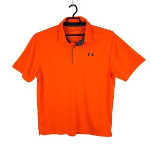 Mens Under Armour UV Orange Loose Fit Polo Shirt 100% Polyester Short Sleeve XL